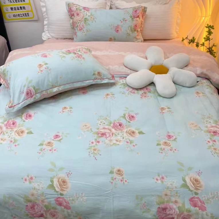 全棉斜纹春秋床上新款全棉印花四件套法式风柔软亲肤南通纯棉被套