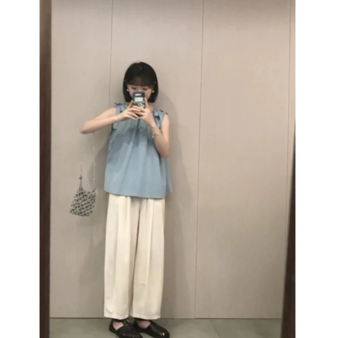 夏装搭配一整套炸街减龄时尚甜美温柔风无袖背心阔腿裤两件套装女
