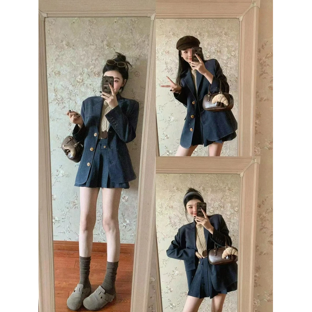 秋季廓形西装套装女外套高级感秋装女装2025新款半身裙两件套秋冬