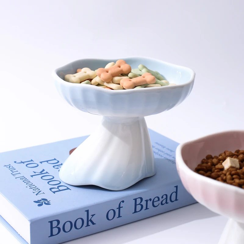 猫碗陶瓷渐变色裙子碗猫咪饭碗大口径保护颈椎猫粮罐头高脚宠物碗