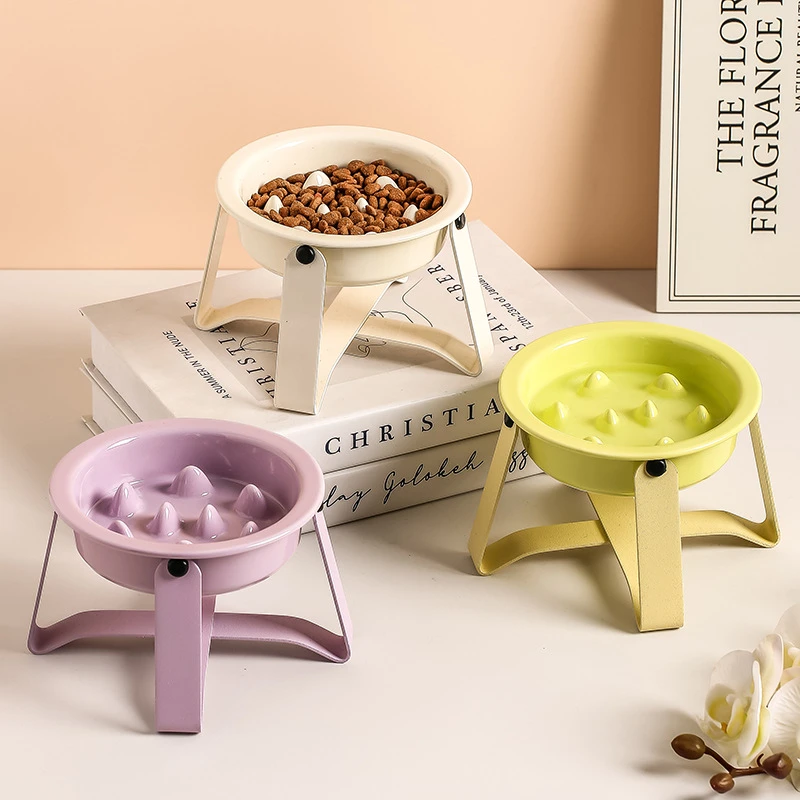 宠物慢食碗带铁架家用猫狗用品食盆护颈椎猫粮碗防打翻碗架宠物碗