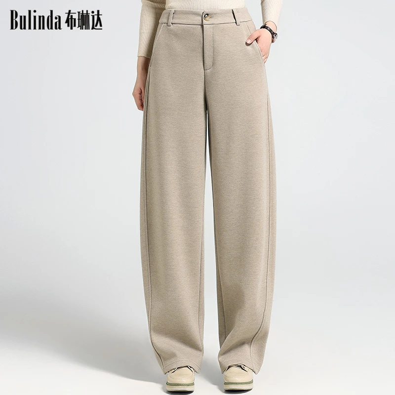 布琳达羊毛混纺窄版阔腿裤女冬加厚洋气香蕉裤通勤裤子西装弯刀裤