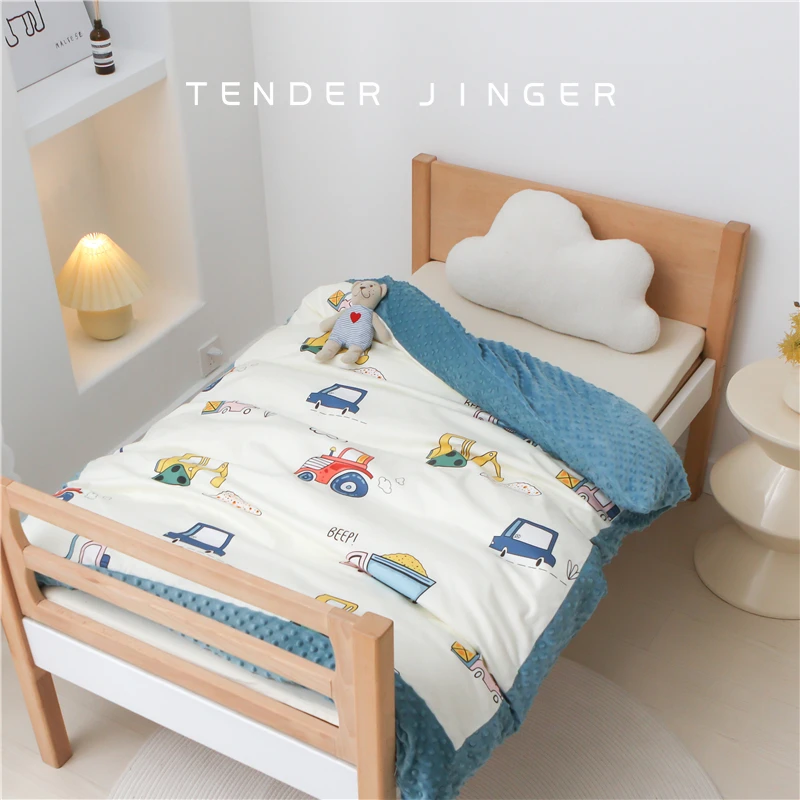 Tender JingerA类纯棉豆豆绒多功能盖毯被可拆卸