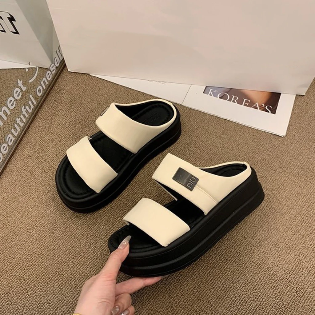 拖鞋女2024夏季新款爆款百搭松糕底厚底增高外穿一字凉拖鞋