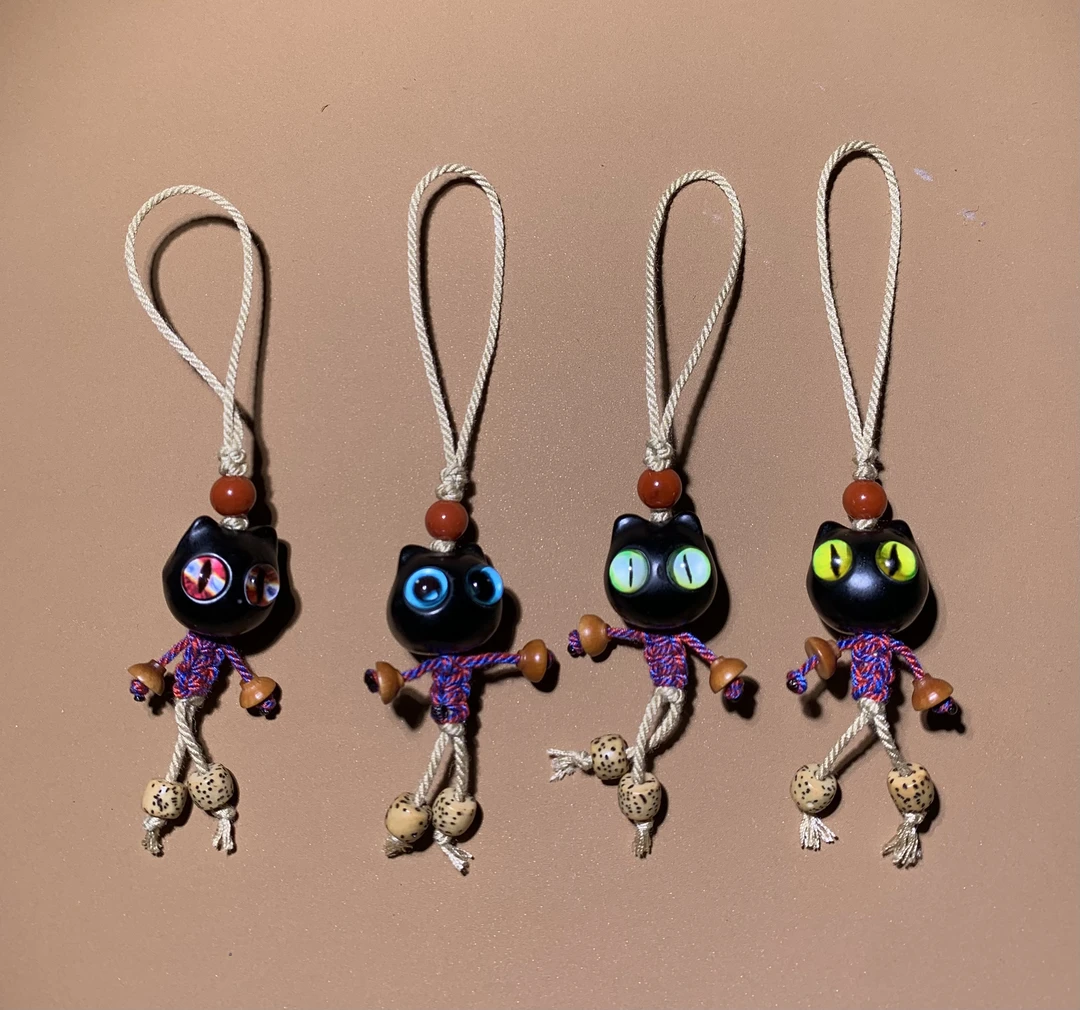 和田玉墨玉 招财猫 喵星人  可爱萌宠 九紫离火幸运手机坠