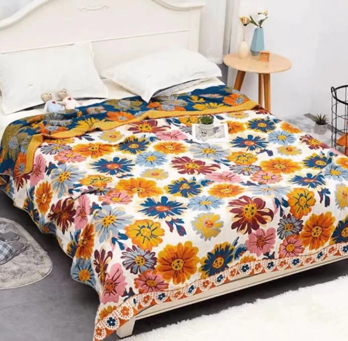 怒放的花朵 全棉纱布盖毯亲肤柔软轻奢A类双面多功能单人两用大床