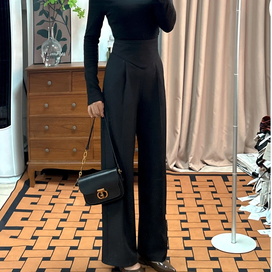 高级定制秋款马蹄裤阔腿裤倒三角款式显瘦瘦腰秋冬款