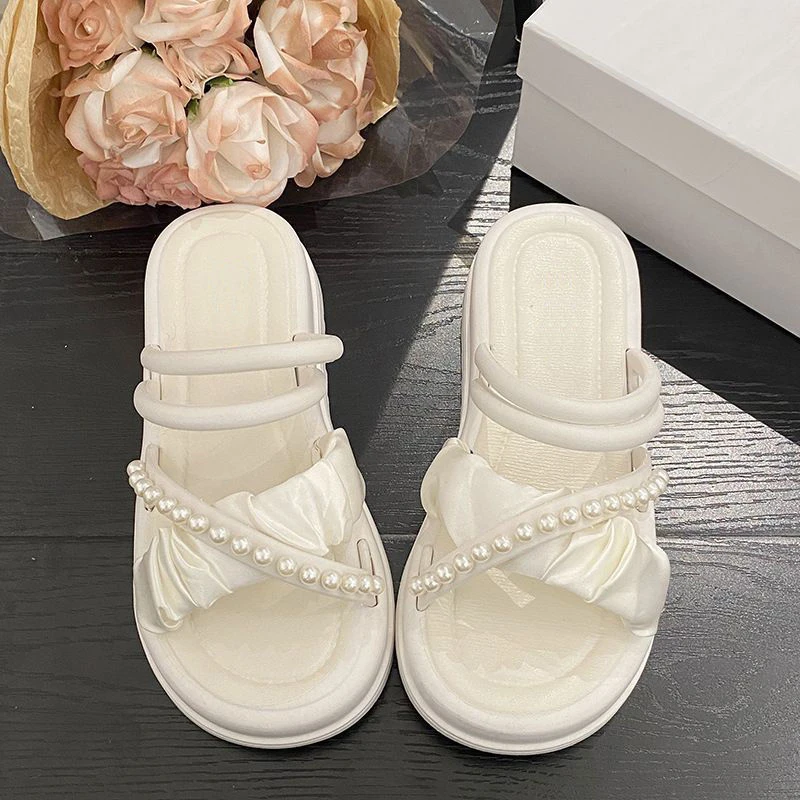 新款夏季拖鞋罗马两穿凉鞋厚底仙女珍珠拖鞋增高软底百搭凉拖外穿