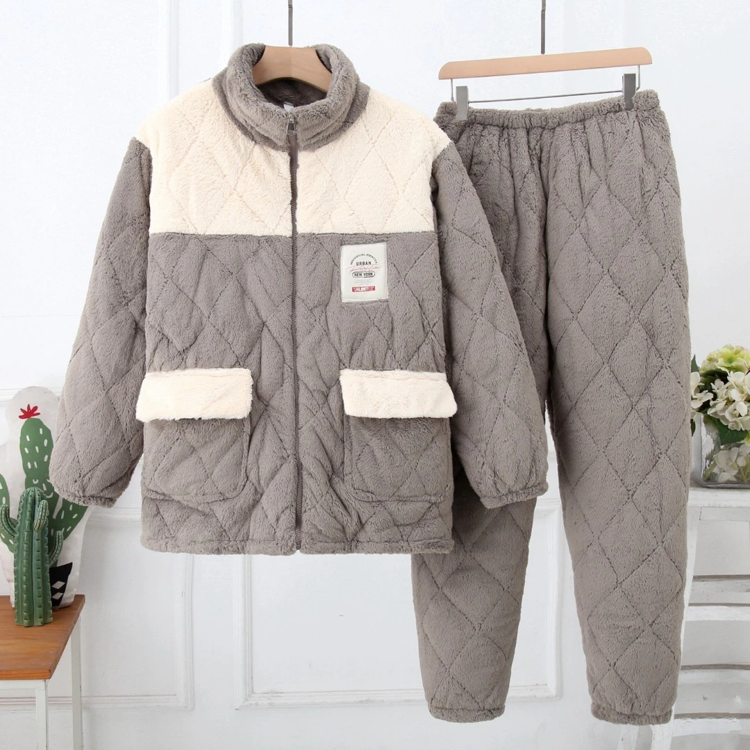 情侣款超厚冬款睡衣洋气三层夹棉加厚珊瑚绒家居服保暖套装可外穿