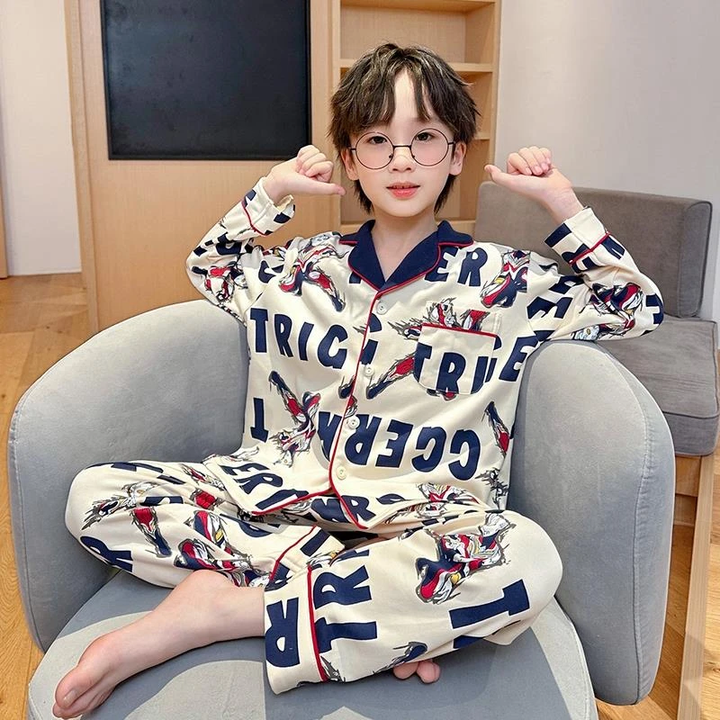FAVMARTHA小孩男孩家居服春秋季棉长袖宝宝2025新款奥特曼睡衣儿