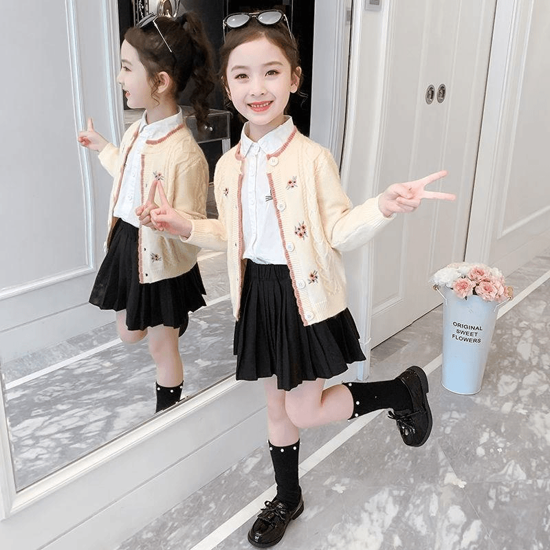 FAVMARTHA女童装外搭针织外套春秋装2024新款洋气中大儿童女孩春