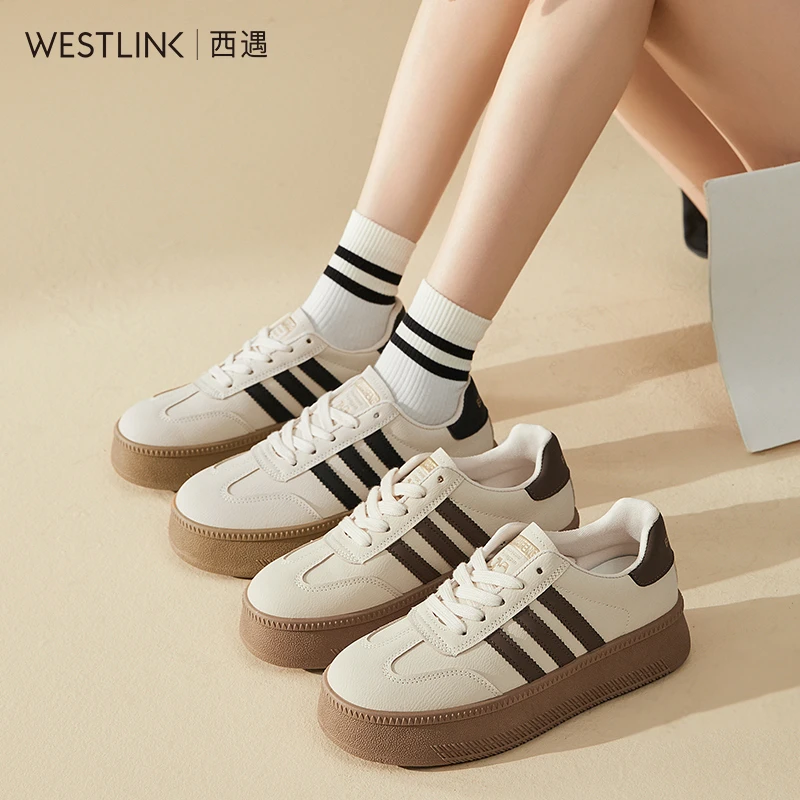 46493西遇德训鞋女2024新款春季学院风黑白休闲小白鞋厚底板鞋