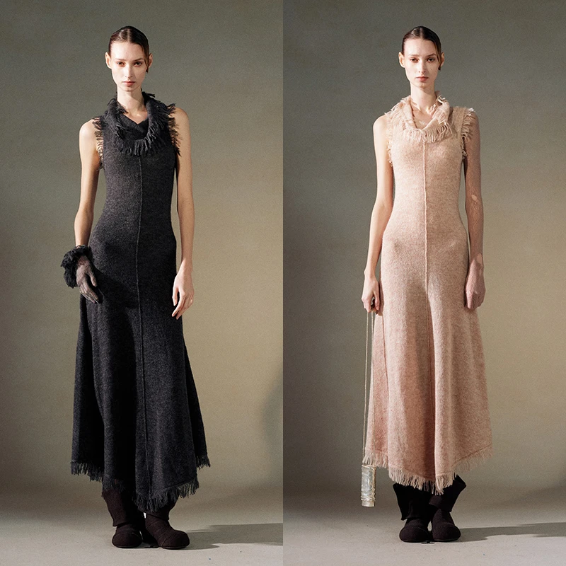 CIRCULATION循环 设计师品牌CLV概念店 流苏毛边荡领针织连衣裙