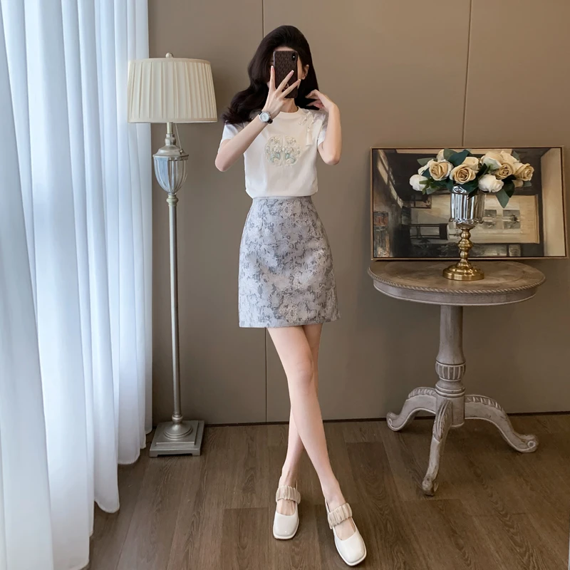 洋气女士小香风套装裙夏季显瘦气质高级感时尚国风短款裙子两件套