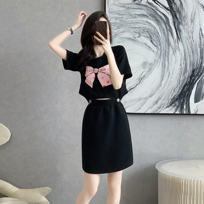 网红黑色气质连衣裙女夏季显瘦小个子时尚休闲小黑裙约会气质裙子