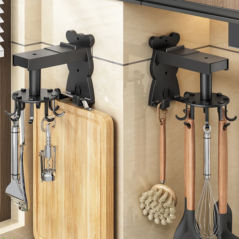 厨房旋转挂钩壁挂式置物架厨具收纳架锅铲铲子勺子挂架免打孔架子