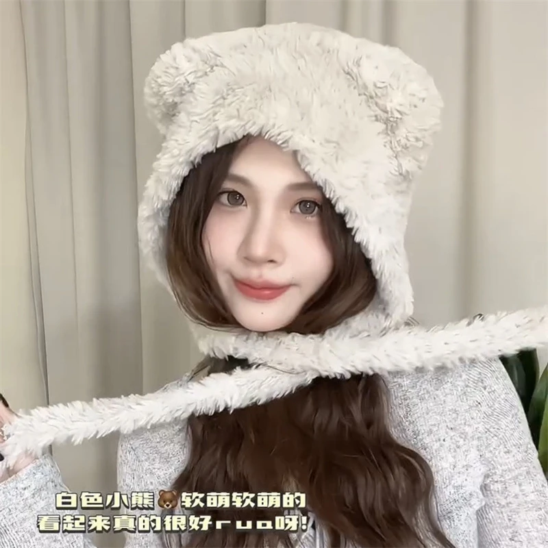 秋冬甜美可爱小熊耳朵毛绒绒帽子女出游保暖大头围护耳帽包头帽潮
