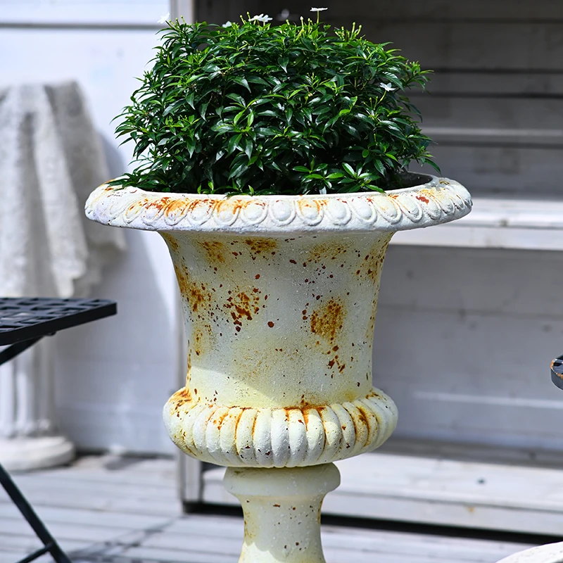 艺家人花园欧美风别墅花园庭院大气复古做旧仿铸铁锈色超大酒杯盆