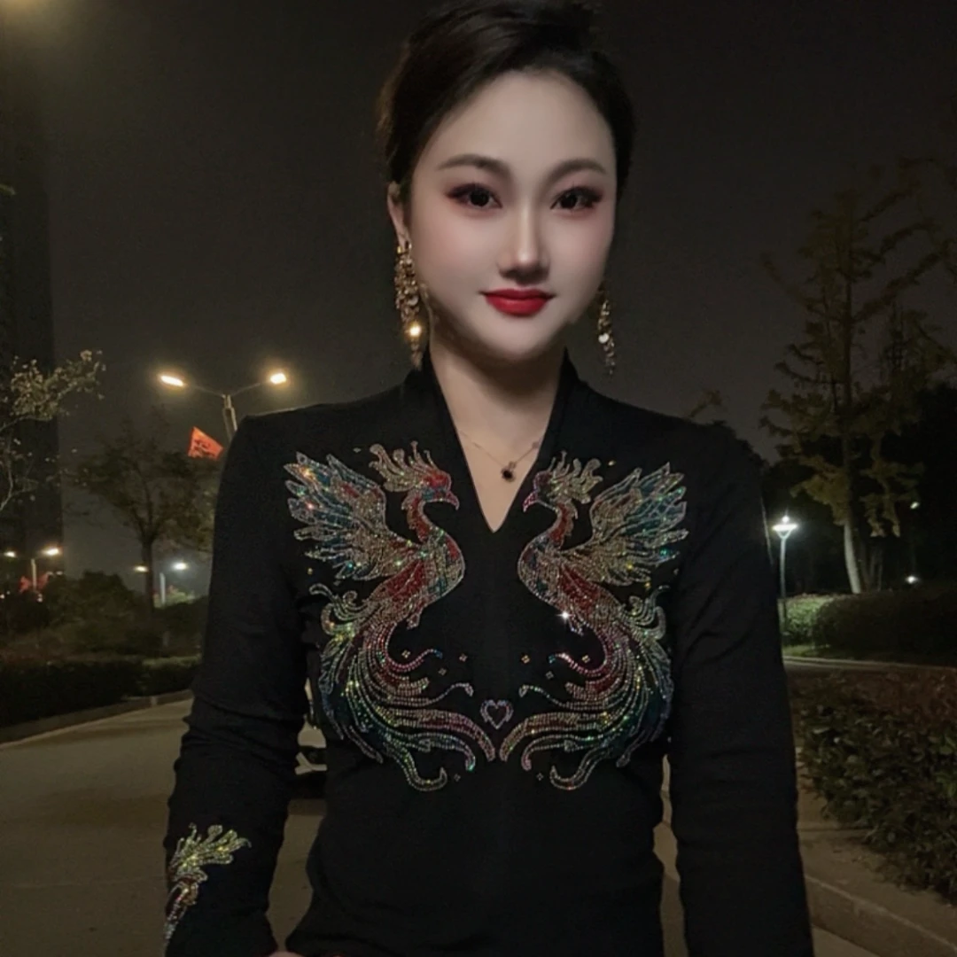 【宠粉加绒】打底衫女内搭秋冬时尚烫钻上衣修身显瘦长袖T恤潮