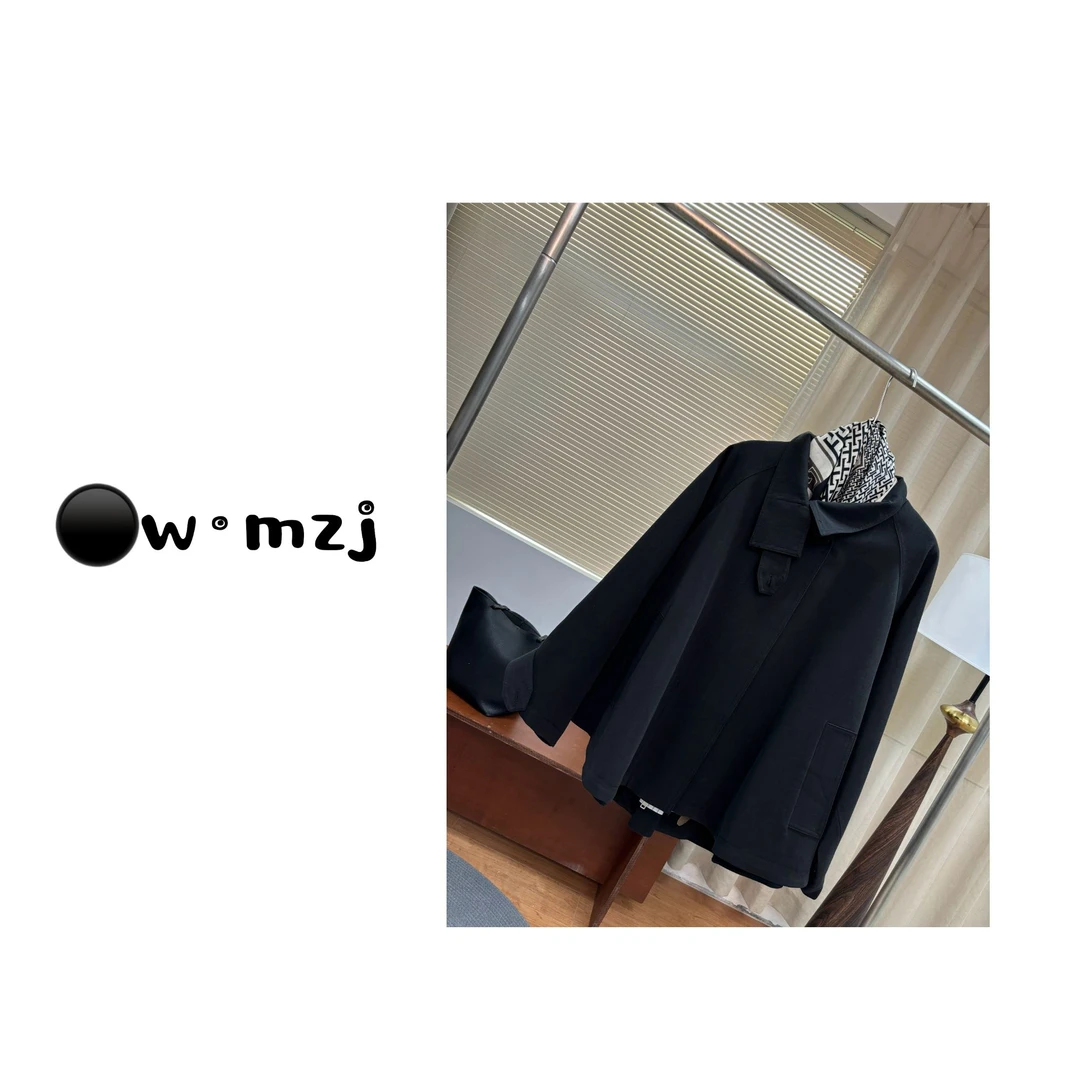 W.MZJ黑色宽松风衣极简风0