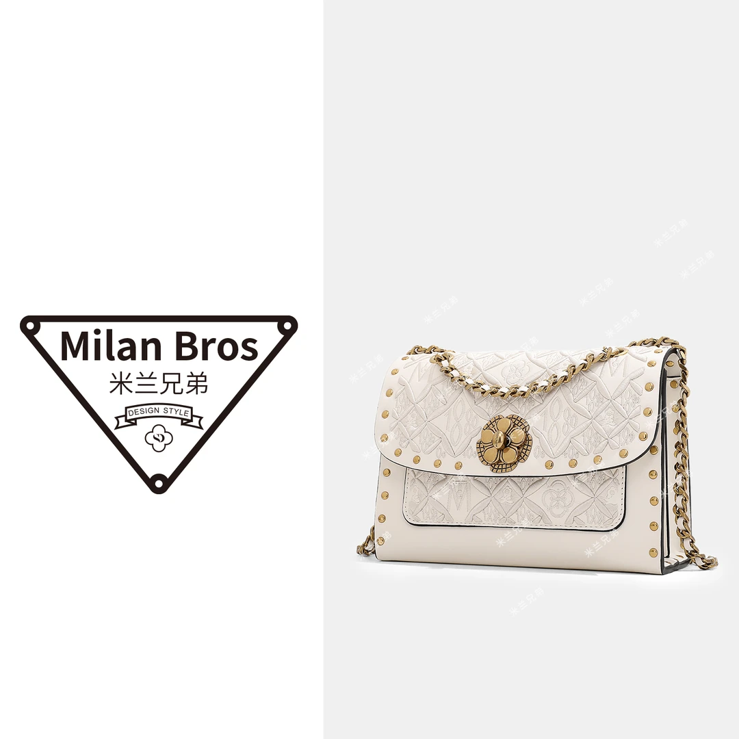 Montagut/梦特娇【米兰兄弟】梦特娇绣花白色山茶包