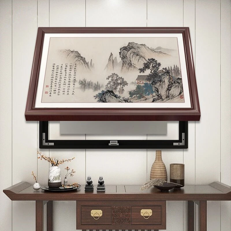 新中式实木电表箱装饰画免打孔电闸遮挡盒中式壁画山水配电箱挂画