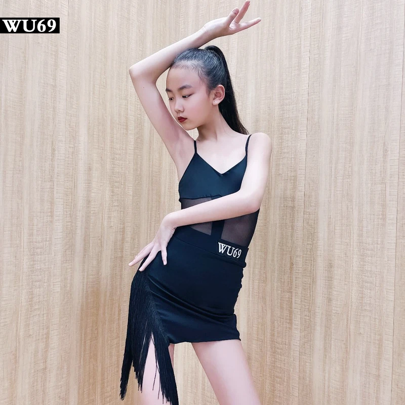 舞69儿童春夏拉丁舞艺考训练服表演服舞蹈服露背吊带舞服流苏包臀