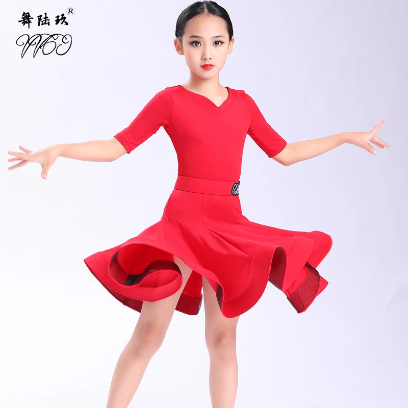 清仓少儿拉丁舞比赛练功服女童专业表演舞蹈训练服装女儿童长袖季