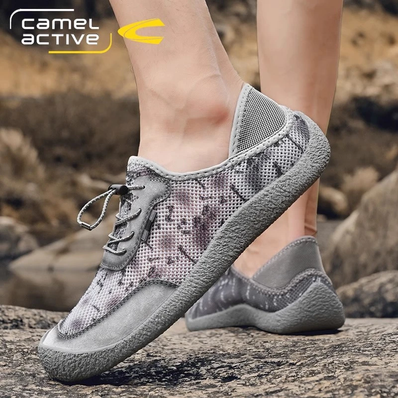 骆驼动感网面鞋男夏季一脚蹬懒人户外徒步登山鞋速干耐磨溯溪鞋男