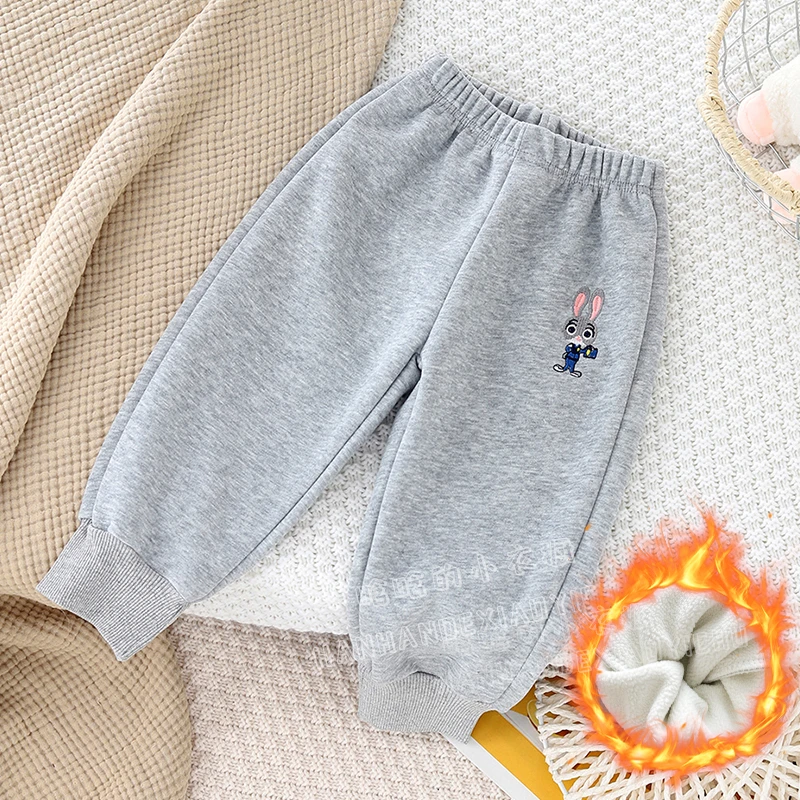 儿童秋款/加绒卫裤基础款卡通刺绣宽松韩版休闲运动裤男女童长裤