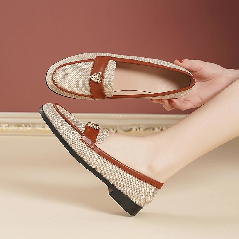 飞织英伦风一脚蹬小皮鞋内增高百搭软底秋季职业风通勤单鞋女