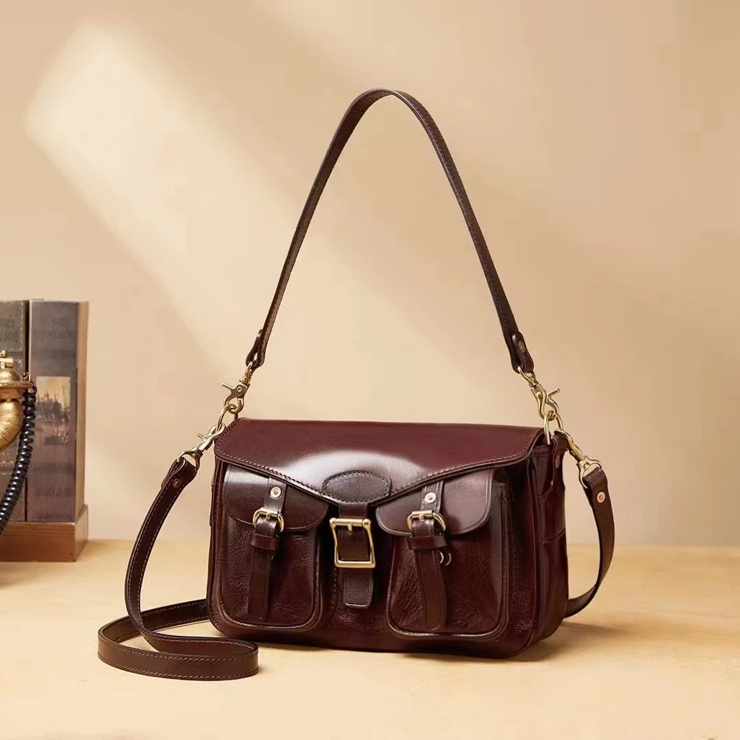 （清版默认微瑕，不退换）高油脂植鞣头层牛皮定型骆驼包