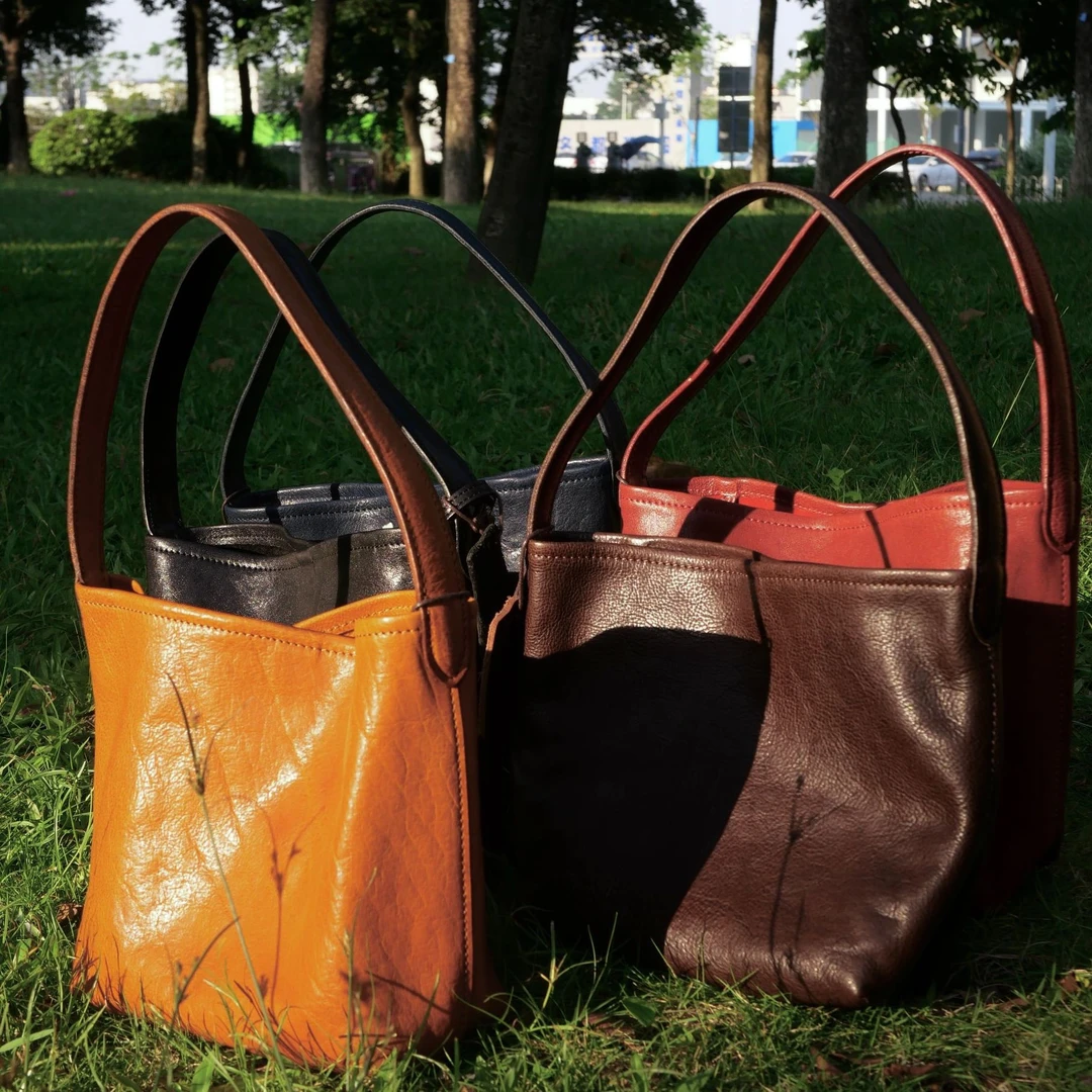 太阳家高油脂高油蜡头层牛皮小水桶单肩复古