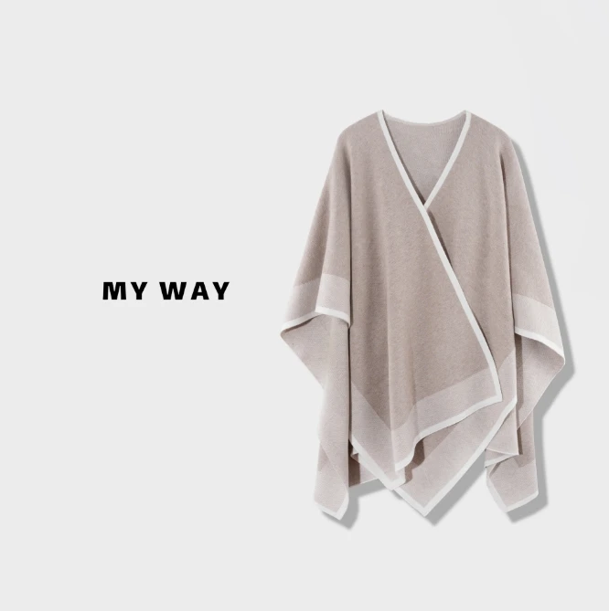 730489【寻梦欢】百搭高级拼色斗篷针织披肩A1