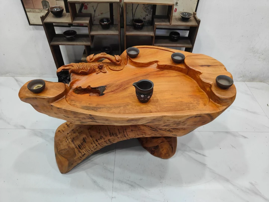 D2673香樟木整体根雕茶台，阳台家用茶几，人生如意98*50*60厘米