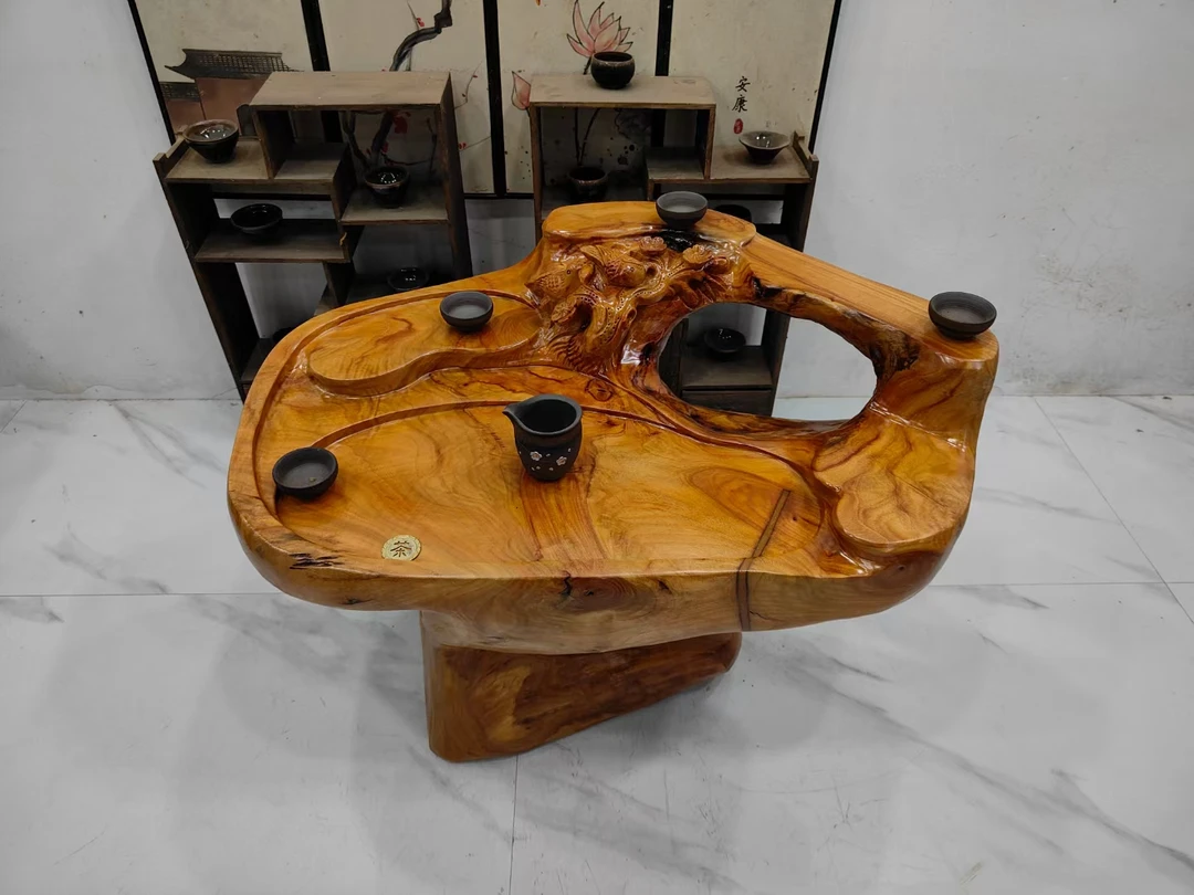 D2738香樟木整体根雕茶台阳台家用茶几喜上眉梢88-56-60厘米
