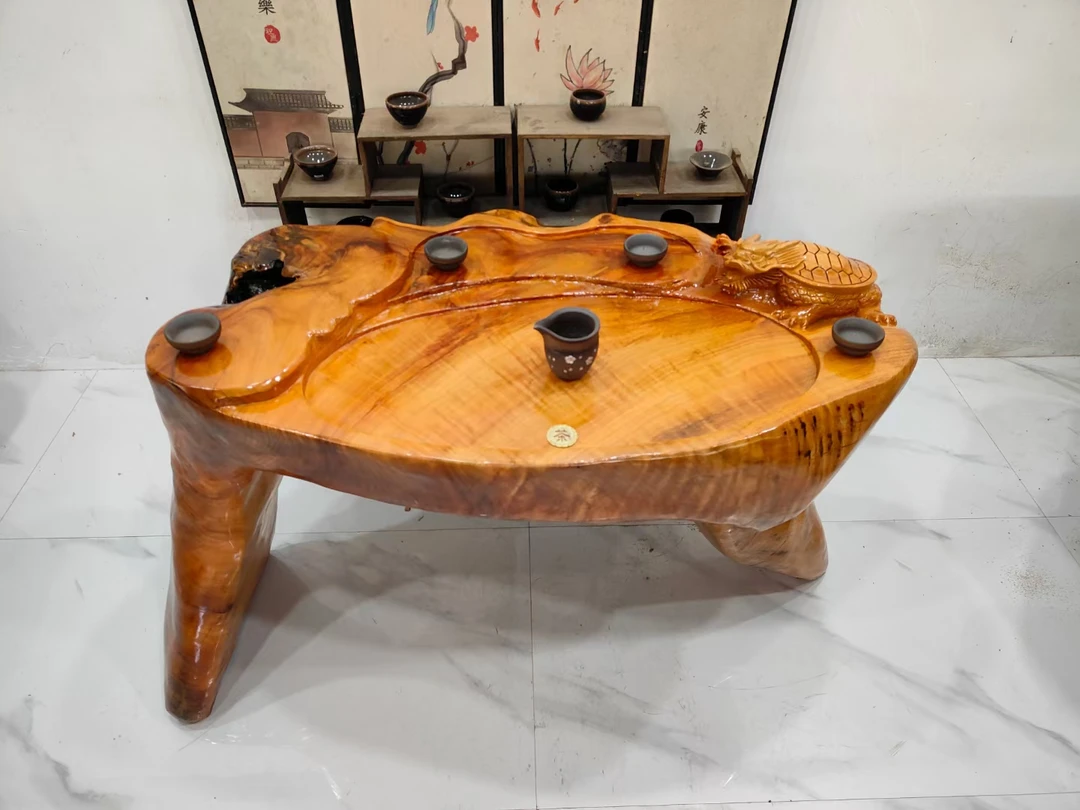 D2713香樟木整体根雕茶台，阳台家用茶几，招财龙龟110-67-72厘米