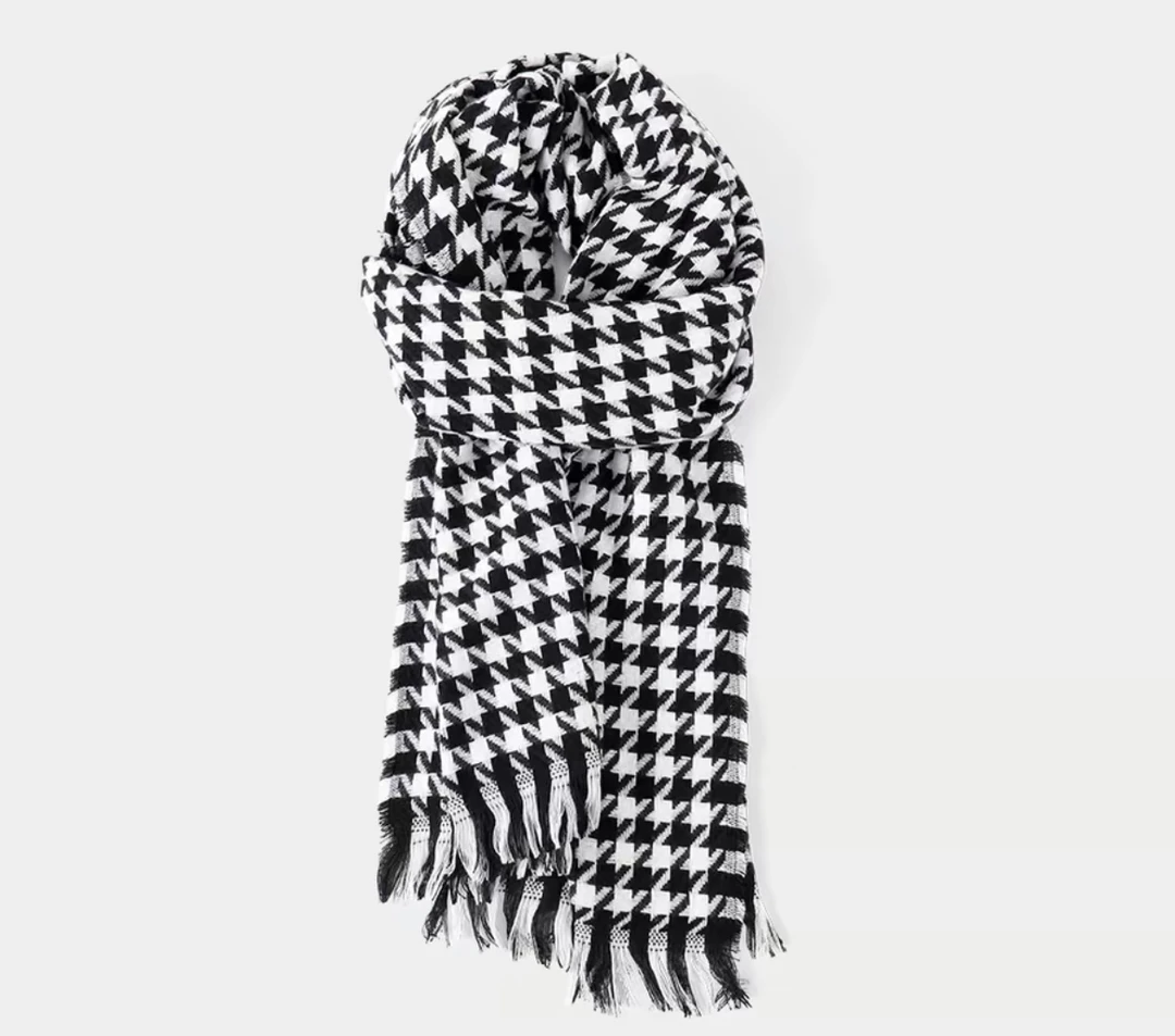 【主播福利】时尚百搭千鸟格秋冬围巾韩版网红黑白格子披肩潮