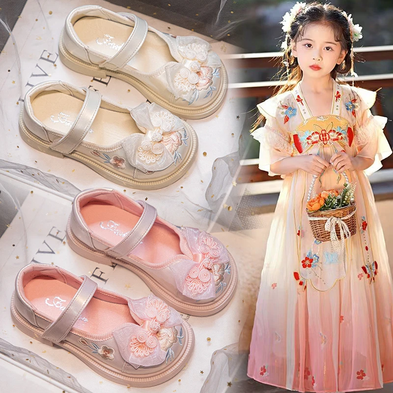 儿童鞋子2025春季款国风公主鞋女孩软底绣花鞋儿童古风皮鞋ML180