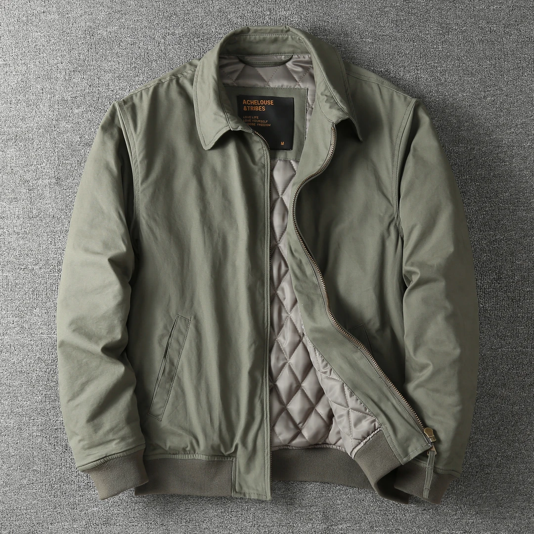 秋冬商务休闲中青年翻领加棉加厚夹克外套男美式工装水洗纯棉上衣