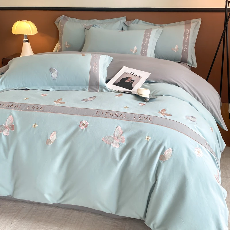 水星南通轻奢100%纯棉全棉长绒棉磨毛四件套加厚被套床上用品床单