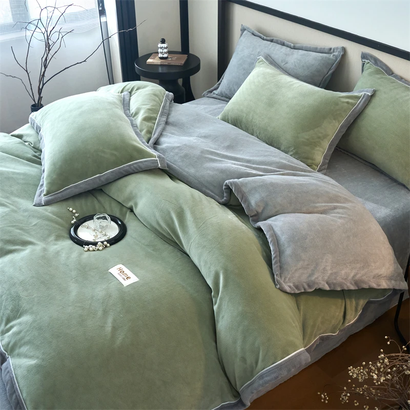 水星加绒加厚宿舍四件套新款纯色牛奶绒包边款四件套床单床上用品