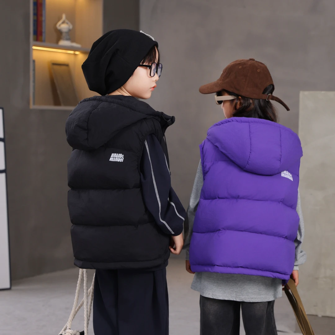 韩国儿童羽绒马甲秋冬新款童装背心外穿男童女童宝宝连帽加厚坎肩