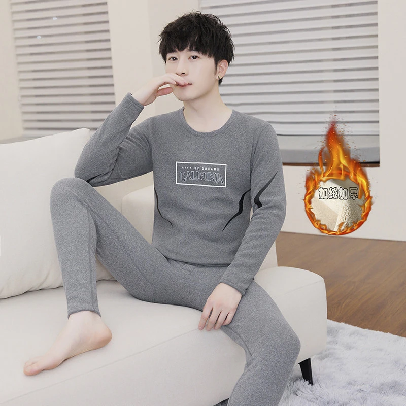 学生加厚冬季青少年保暖内衣大童防寒羊羔绒男孩冬天高中保暖套装