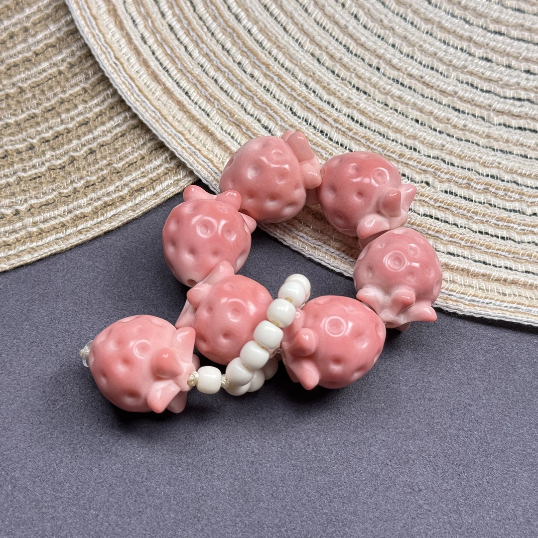 象牙果原果雕刻粉色草莓手捻男女文玩盘玩绕指柔可爱少女心配饰