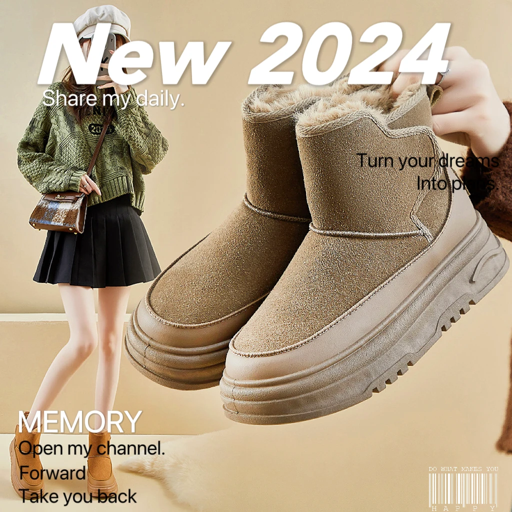 【外贸尾单】日系冬季加绒高帮增高雪地靴女加绒高帮潮保暖休闲棉鞋