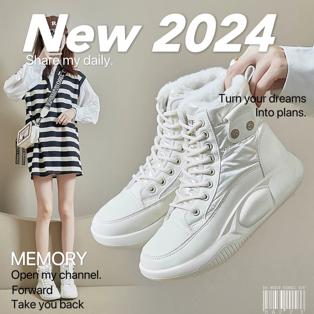 【外贸尾单】日系冬季增高雪地靴女加绒高帮潮保暖休闲棉鞋机车靴