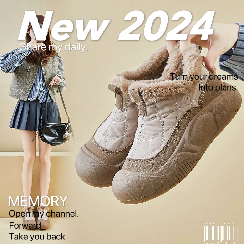 【外贸尾单】日系冬季加绒高帮软底雪地靴女潮保暖休闲厚底增高鞋