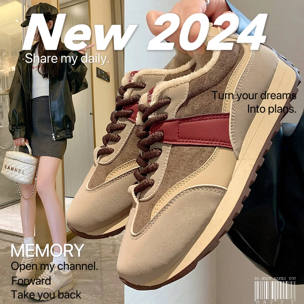 【外贸尾单】日系冬季加绒德训鞋女潮保暖跑步运动棉鞋休闲阿甘鞋