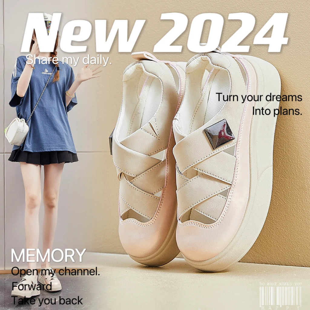 【外贸尾单】日系夏季厚底复古休闲凉鞋女 百搭增高舒适外穿凉拖